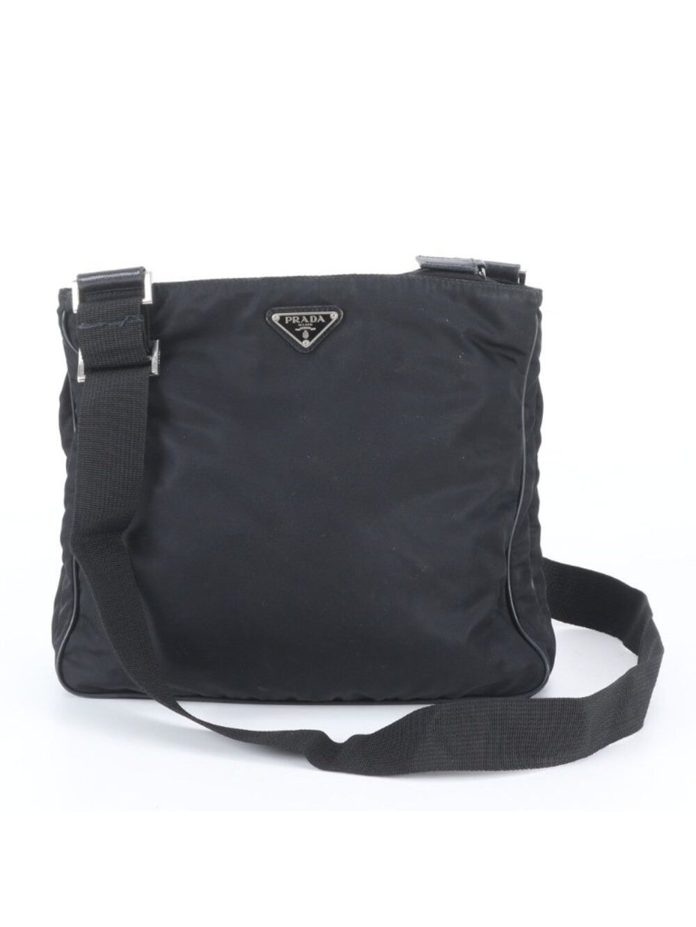 Prada Tessuto Nylon Triangle Logo Leather Shoulder Bag Crossbody Messenger Black
